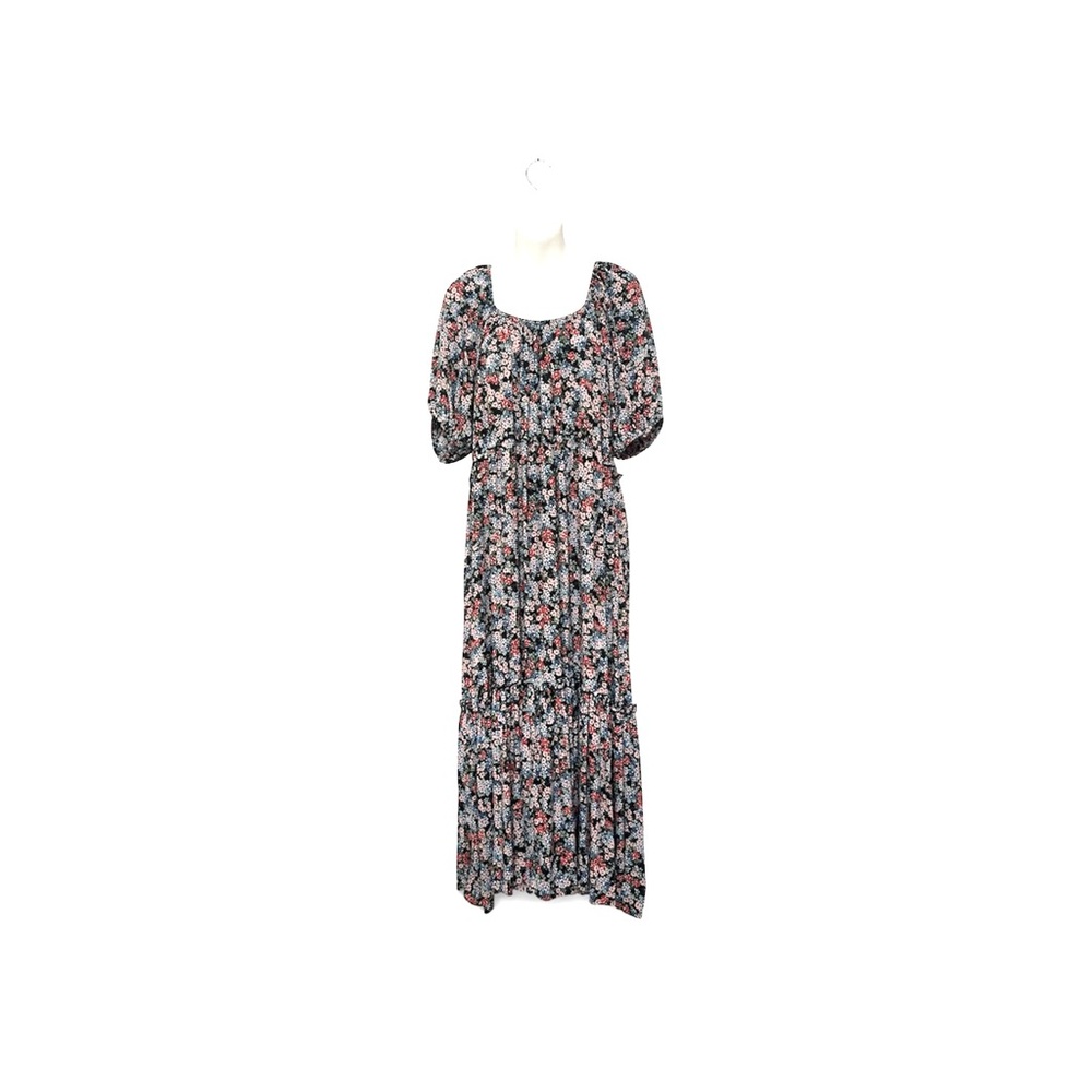 KAREN KANE Floral Print Puff Sleeve Midi Dress Boho Festival Size Large
